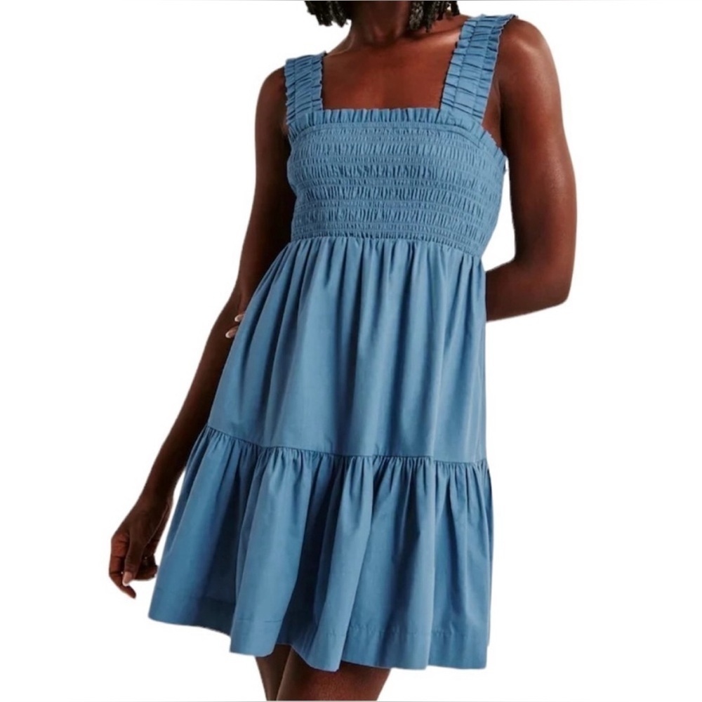 Abercrombie Smocked Bodice Easy Mini Dress Blue XL Petite Sundress